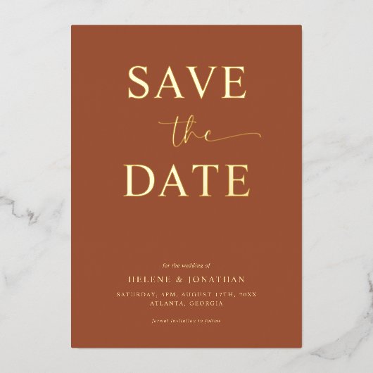 Chic Modern Minimalistisch Elegante Save the Date Folieneinladung (Vorderseite)