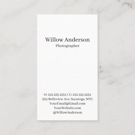 Chic Modern Minimalistisch Fotografie Typografie Visitenkarte (Rückseite)