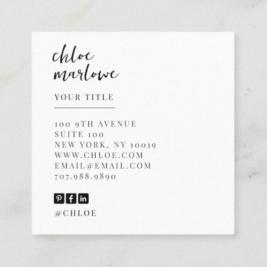 Chic Modern Minimalistisch Monogram Quadratische Visitenkarte (Rückseite)