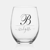 Chic Modern Minimalistisch Script Monogram Weinglas Ohne Stiel (Vorderseite)