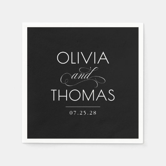 Chic Modern Minimalistisch Typografy Black Wedding Serviette (Vorderseite)