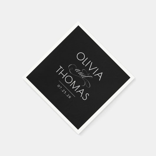 Chic Modern Minimalistisch Typografy Black Wedding Serviette (Ecke)