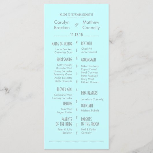 Chic Modern Mint Blue Wedding Program Rack Card Programm (Vorderseite)