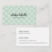 Chic & Modern Minze Green Kariert Visitenkarte (Vorne/Hinten)