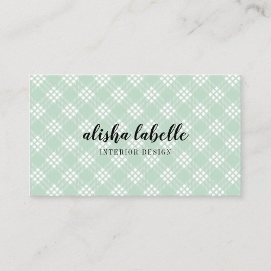 Chic & Modern Minze Green Kariert Visitenkarte (Vorderseite)