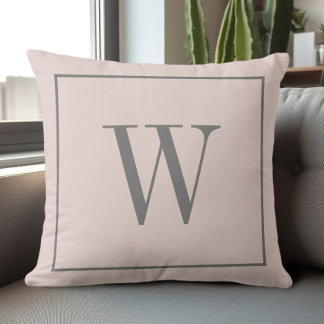 Chic Modern Monogram Inital Bauernhof Pink & Grau Kissen