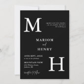 Chic Modern Monogram Initial Black White Wedding Einladung (Vorderseite)