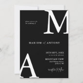 Chic Modern Monogram Initial Black White Wedding Einladung (Vorderseite)