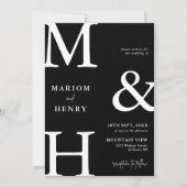 Chic Modern Monogram Initial Black White Wedding Einladung (Vorderseite)