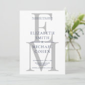 Chic Modern Monogram Initial Navy Blue Wedding Einladung (Stehend Vorderseite)