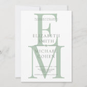 Chic Modern Monogram Initial Sage Green Wedding Einladung (Vorderseite)