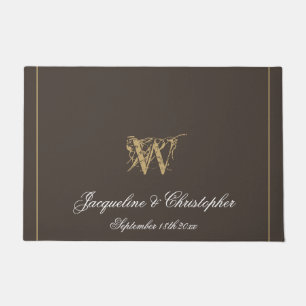 Chic Modern Monogram Names Newlyweds Wedding Fußmatte