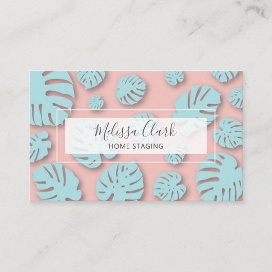 Chic Modern Monstera Leaf Tropisches Muster Visitenkarte (Vorderseite)