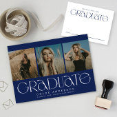 Chic Modern Navy Blue 3 Foto Abschluss Ankündigung