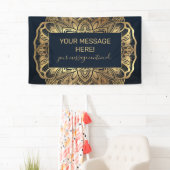Chic Modern Navy Blue Gold Mandala Banner (Insitu)