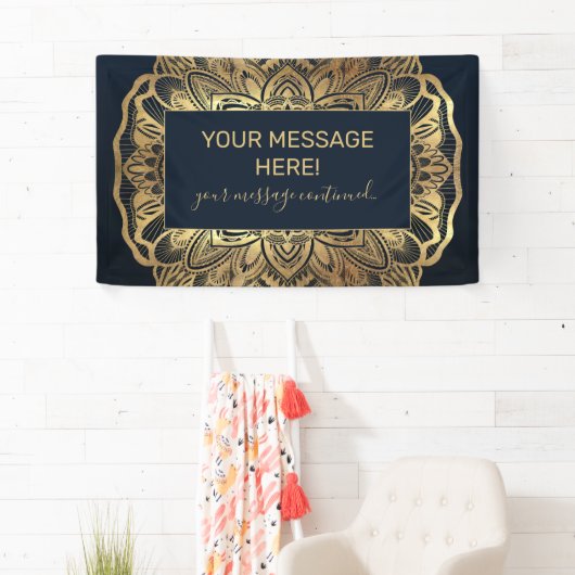 Chic Modern Navy Blue Gold Mandala Banner (Insitu)