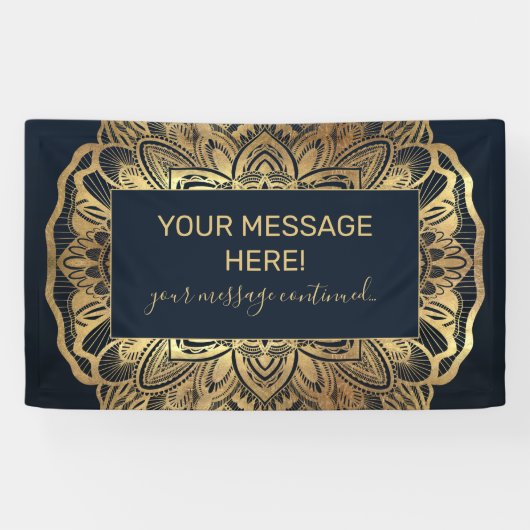 Chic Modern Navy Blue Gold Mandala Banner (Horizontal)