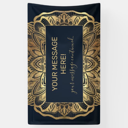 Chic Modern Navy Blue Gold Mandala Banner (Vertikal)