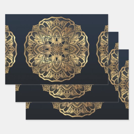 Chic Modern Navy Blue Gold Mandala Geschenkpapier Set (Set)