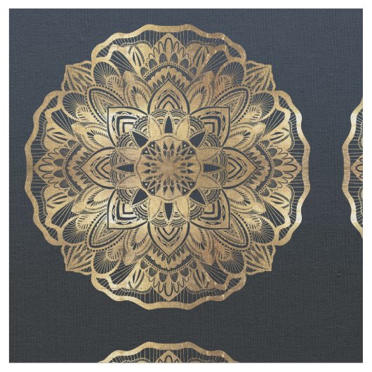 Chic Modern Navy Blue Gold Mandala Stoff (Nahaufnahme)