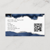 Chic Modern Navy Blue Monogram Agate QR CODE Busi Visitenkarte (Rückseite)