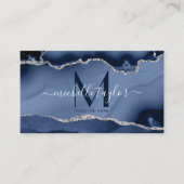 Chic Modern Navy Blue Monogram Agate QR CODE Busi Visitenkarte (Vorderseite)