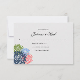 Chic Modern Navy Pink Green Blume Petals UAWG RSVP Karte