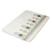 Chic Modern Neutral Aquamarin Blue Ikat Tribal Mus Badematte (Schrägansicht)