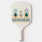 Chic Modern Neutral Aquamarin Orange Ikat Tribal Pickleball Schläger (Rückseite)