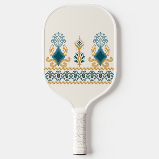 Chic Modern Neutral Aquamarin Orange Ikat Tribal Pickleball Schläger (Vorderseite)
