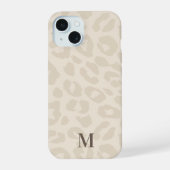 Chic Modern Neutral Leopard Print Monogram iPhone 15 Hülle (Rückseite)