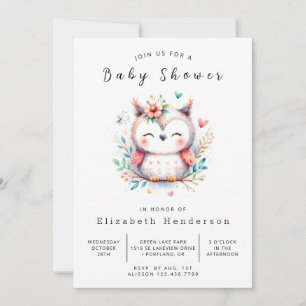 Chic Modern Owl Baby Dusche Einladung
