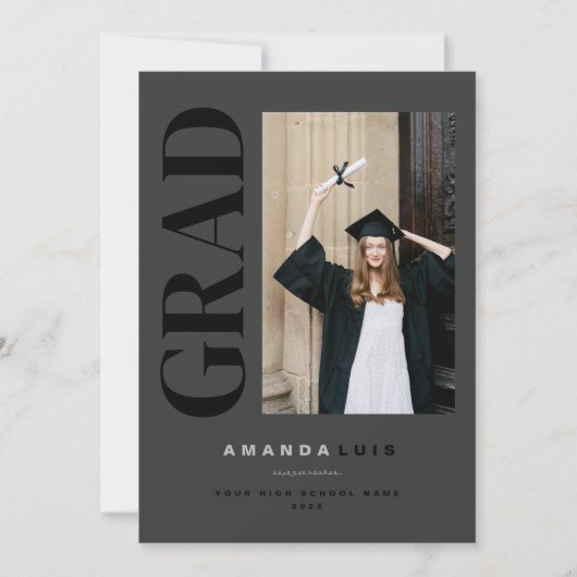 Chic Modern Photo Charcoal Graduation Ankündigung (Vorderseite)