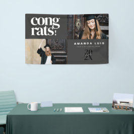 Chic Modern Photo Charcoal Graduation Banner