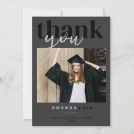 Chic Modern Photo Charcoal Graduation Dankeskarte