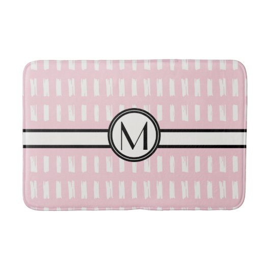 Chic Modern Pink Black Monogram Badematte (Vorderseite)