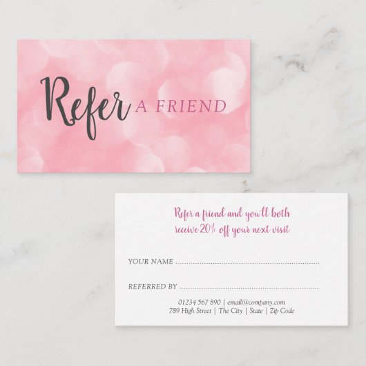 Chic Modern Pink Bokeh Empfehlungskarte (Vorne/Hinten)