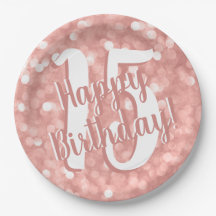 Chic Modern Pink Bokeh Lights 15 Happy Birthday