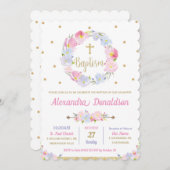 Chic Modern Pink Floral Taufe Christening Girl Einladung (Vorne/Hinten)
