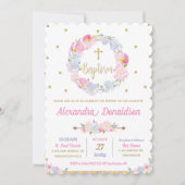 Chic Modern Pink Floral Taufe Christening Girl Einladung (Vorderseite)