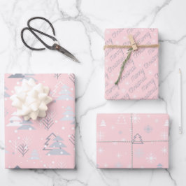 Chic Modern Pink Minimalistisch Scandi Weihnachten Geschenkpapier Set