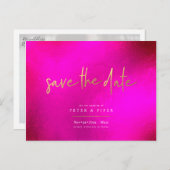 Chic+Modern Pink Signature Script, Save the Date Postkarte (Vorne/Hinten)