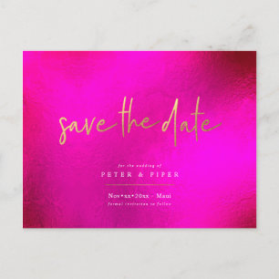Chic+Modern Pink Signature Script, Save the Date Postkarte