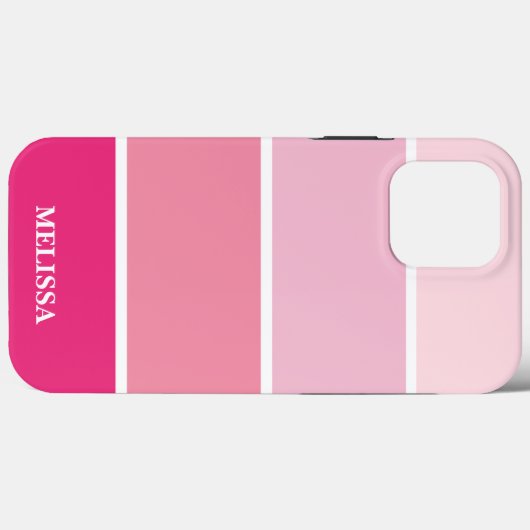 Chic Modern Pink Streifen Weiß Name Case-Mate iPhone Hülle (Rückseite (Horizontal))