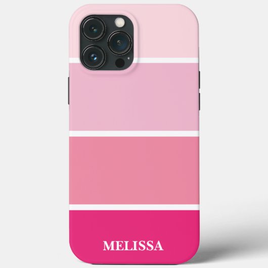 Chic Modern Pink Streifen Weiß Name Case-Mate iPhone Hülle (Rückseite)