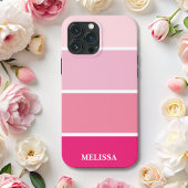 Chic Modern Pink Streifen Weiß Name Case-Mate iPhone Hülle