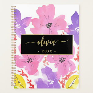 Chic Modern Pink Watercolor Floral 2025 Planer