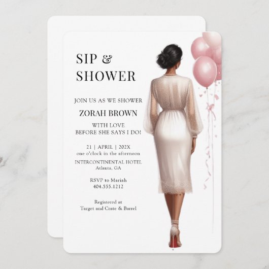 Chic Modern Pink White Bridal Polterabend Einladung (Vorne/Hinten)