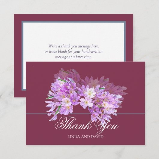 Chic Modern Purple Crocus Bridal Shower Thank You Dankeskarte (Vorne/Hinten)