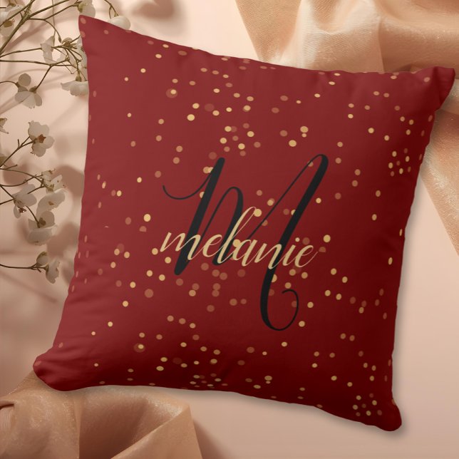 Chic Modern Red & Gold Monogram Kissen (Von Creator hochgeladen)